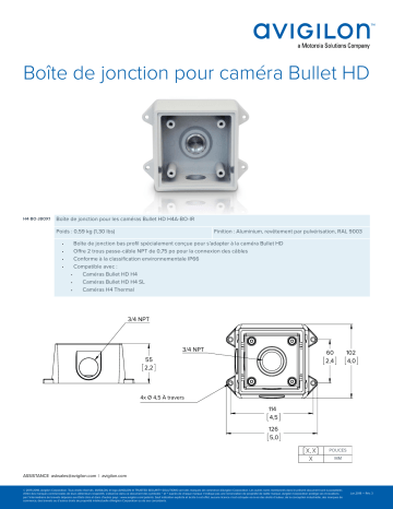 Avigilon HD Camera (Bullet) Junction Box Fiche technique | Fixfr