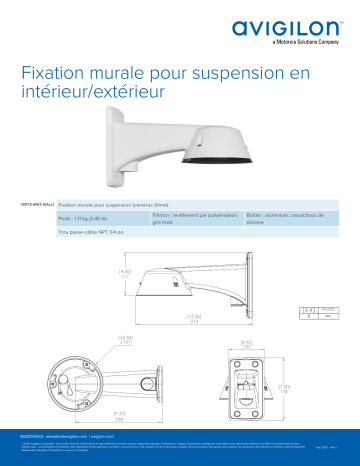 Avigilon Pendant Wall Mount for H4IRPTZ and H4 Multisensor Fiche technique | Fixfr