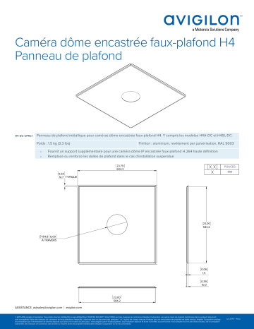 Avigilon H5/H4 In-Ceiling Dome Camera Ceiling Panel Fiche technique | Fixfr