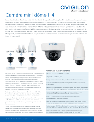Avigilon H4 Mini Dome Camera Fiche technique | Fixfr