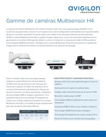 Avigilon H4 Multisensor Camera Line Fiche technique | Fixfr