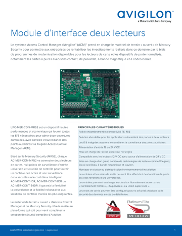 Avigilon Two Reader Interface Panel Fiche technique | Fixfr