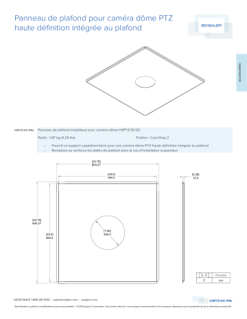 Avigilon PTZ In-Ceiling Dome Camera Ceiling Panel Fiche technique | Fixfr