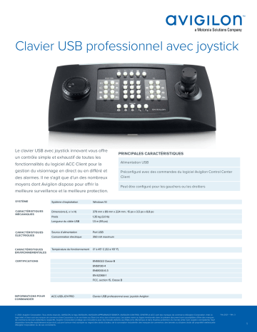 Avigilon USB Professional Joystick (for ACC Software) Fiche technique | Fixfr