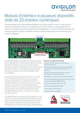 Avigilon Multi-Device 20 Digital Input Interface Panel Fiche technique