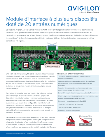 Avigilon Multi-Device 20 Digital Input Interface Panel Fiche technique | Fixfr