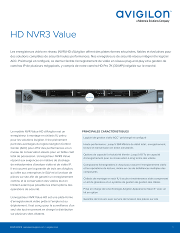 Avigilon NVR Value (Series 3) Fiche technique | Fixfr