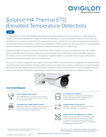 Avigilon H4 Thermal Elevated Temperature Detection Fiche technique | Fixfr