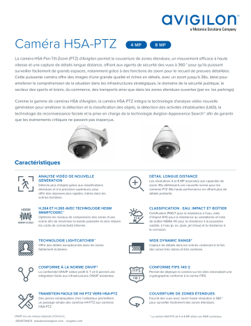 Avigilon H5A-PTZ 4MP and 8MP Cameras Fiche technique | Fixfr