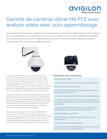 Avigilon H4 PTZ Dome Camera Fiche technique | Fixfr