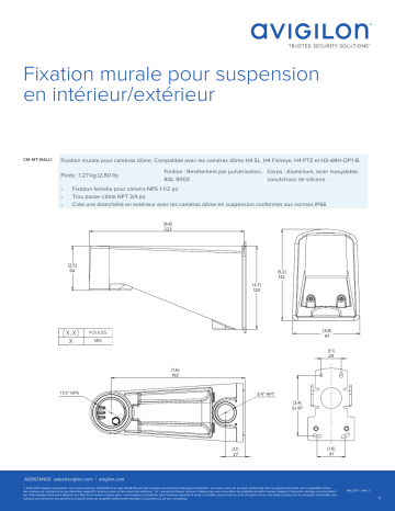 Avigilon H4-H3 Indoor/Outdoor Pendant Wall Mount Fiche technique | Fixfr