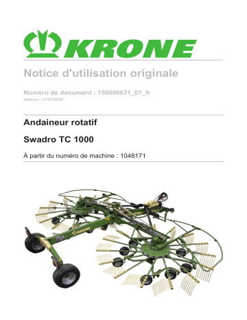 Krone BA Swadro TC 1000 Mode d'emploi | Fixfr