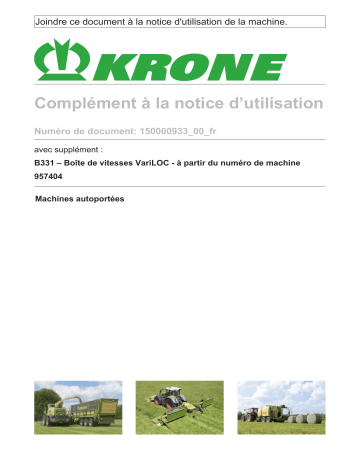 Krone EzBA VariLOC-Getriebe (B331) Mode d'emploi | Fixfr