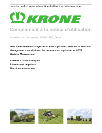 Krone EzBA F009 SmartTelematic + agrirouter, F010 agrirouter, F014 NEXT Maschine Mode d'emploi | Fixfr