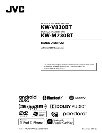 JVC KW-M730BT 2DIN Mechless Multimedia system Manuel utilisateur | Fixfr