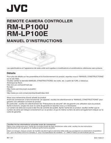 JVC RM-LP100 Report de commandes pour les caméscopes PTZ et IP Mode d'emploi | Fixfr