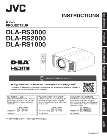 DLA-RS2000 | DLA-RS3000 | JVC DLA-RS1000 Reference Series 4K HDR and full-HD 3D projector Manuel utilisateur | Fixfr