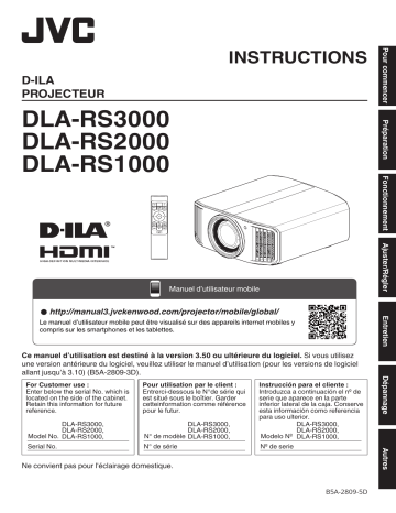 DLA-RS2000 | DLA-RS3000 | JVC DLA-RS1000 Reference Series 4K HDR and full-HD 3D projector Manuel utilisateur | Fixfr