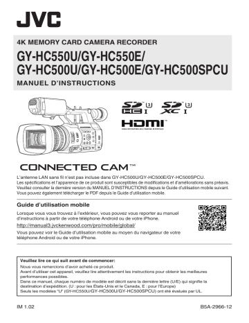 GY-HC550E | JVC GY-HC500E 4K ENG hand-held camcorder Mode d'emploi | Fixfr