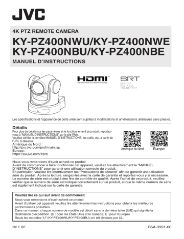 KY-PZ400NBE | JVC KY-PZ400NWE Robotic 4K PTZ IP production camera Mode d'emploi | Fixfr