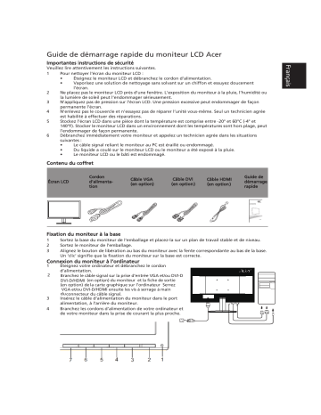 Acer KA270H Monitor Guide de démarrage rapide | Fixfr