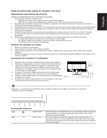 Acer K202HQLA Monitor Guide de démarrage rapide | Fixfr