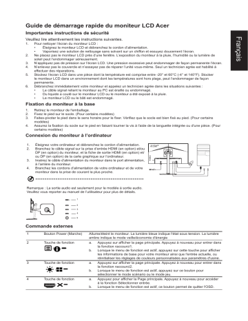 Acer XV240YP Monitor Guide de démarrage rapide | Fixfr