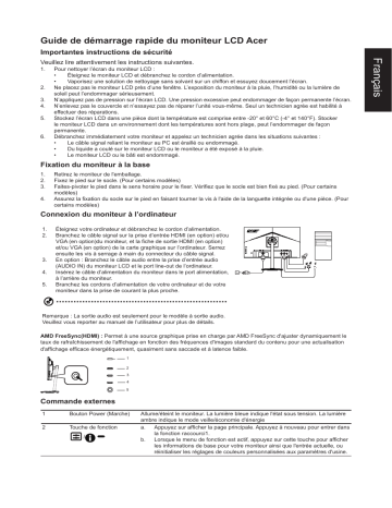 Acer CBA272 Monitor Guide de démarrage rapide | Fixfr
