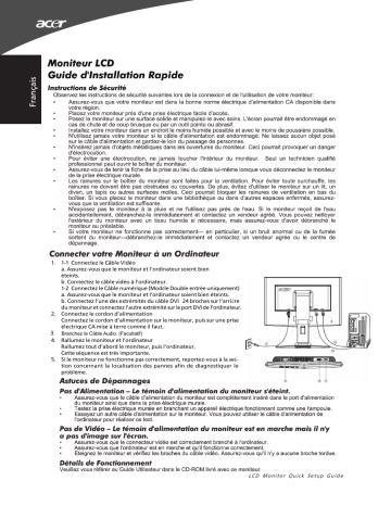 Acer X223W Monitor Guide de démarrage rapide | Fixfr