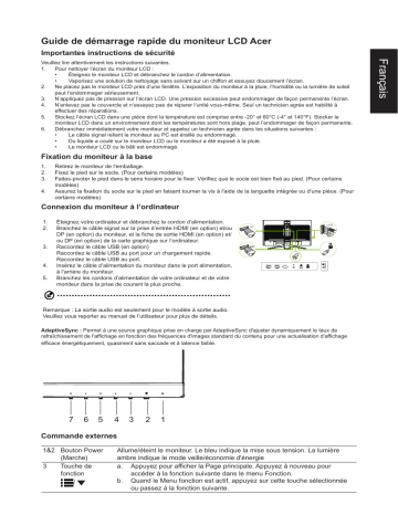 Acer XB323QUNV Monitor Guide de démarrage rapide | Fixfr