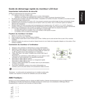 Acer CB342CUR Monitor Guide de démarrage rapide | Fixfr