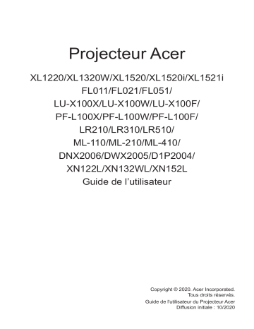 XL1220 | XL1320W | XL1520i | Acer XL1521i Projector Manuel utilisateur | Fixfr