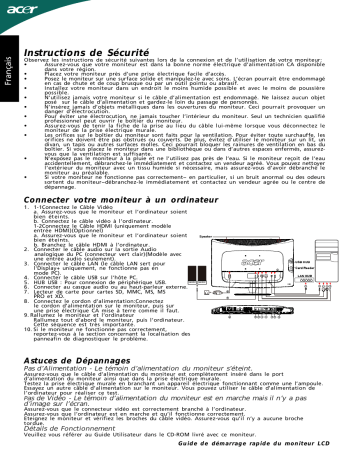 Acer DX241H Monitor Guide de démarrage rapide | Fixfr