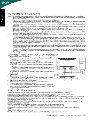 Acer H193WV Monitor Guide de démarrage rapide | Fixfr