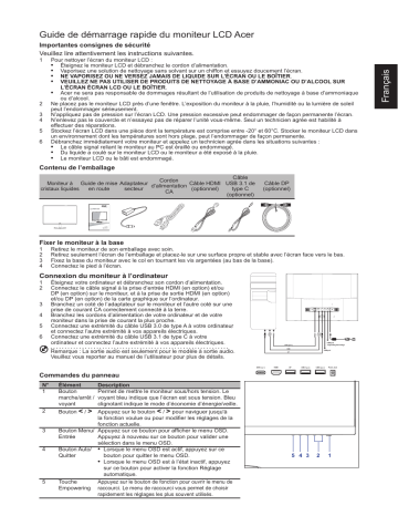 Acer H277HK Monitor Guide de démarrage rapide | Fixfr