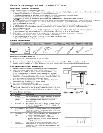 Acer SA230 Monitor Guide de démarrage rapide | Fixfr