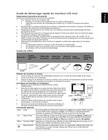 Acer V193L Monitor Guide de démarrage rapide | Fixfr