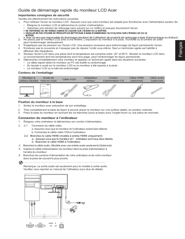 SA270B | Acer SA240YB Monitor Guide de démarrage rapide | Fixfr