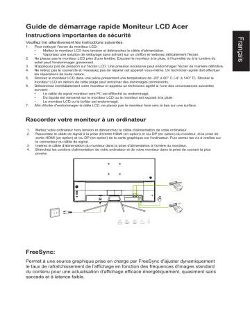 Acer ET322QKA Monitor Guide de démarrage rapide | Fixfr