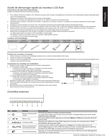 Acer KA240HY Monitor Guide de démarrage rapide | Fixfr