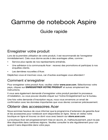 Aspire V3-431 | Aspire V3-471G | Acer Aspire V3-471 Notebook Guide de démarrage rapide | Fixfr
