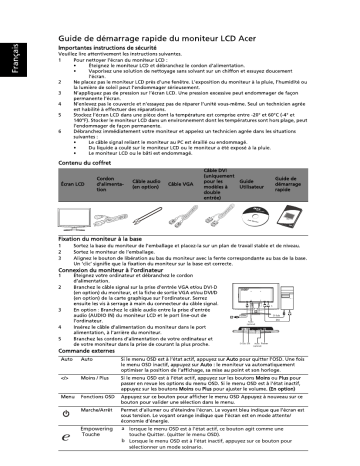 Acer X203H Monitor Guide de démarrage rapide | Fixfr