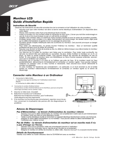 Acer X163W Monitor Guide de démarrage rapide | Fixfr