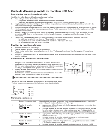 Acer KG242YP Monitor Guide de démarrage rapide | Fixfr