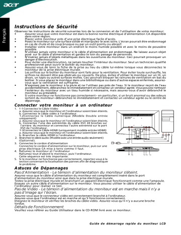 Acer GN245HQ Monitor Guide de démarrage rapide | Fixfr