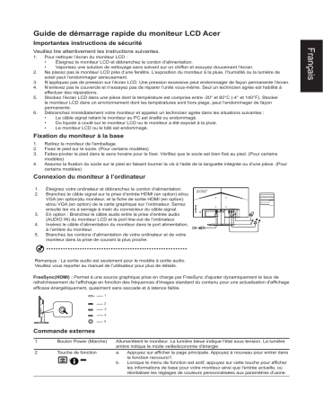 Acer KA242YB Monitor Guide de démarrage rapide | Fixfr