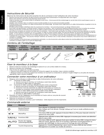 Acer S240HL Monitor Guide de démarrage rapide | Fixfr