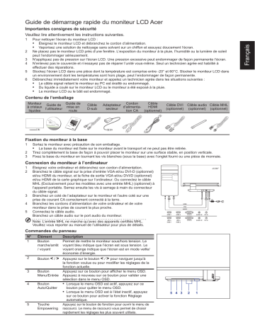 Acer S236HL Monitor Guide de démarrage rapide | Fixfr