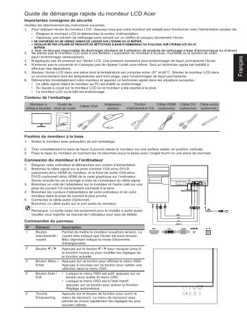 Acer HA220Q Monitor Guide de démarrage rapide | Fixfr
