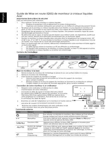 Acer S211HL Monitor Guide de démarrage rapide | Fixfr